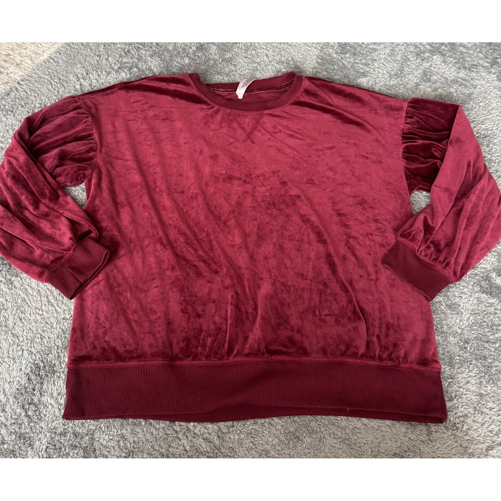 Gilligan & O'Malley Womens Velvet Sleep Sweatshirt XL Burgundy Puff Sleeve Soft